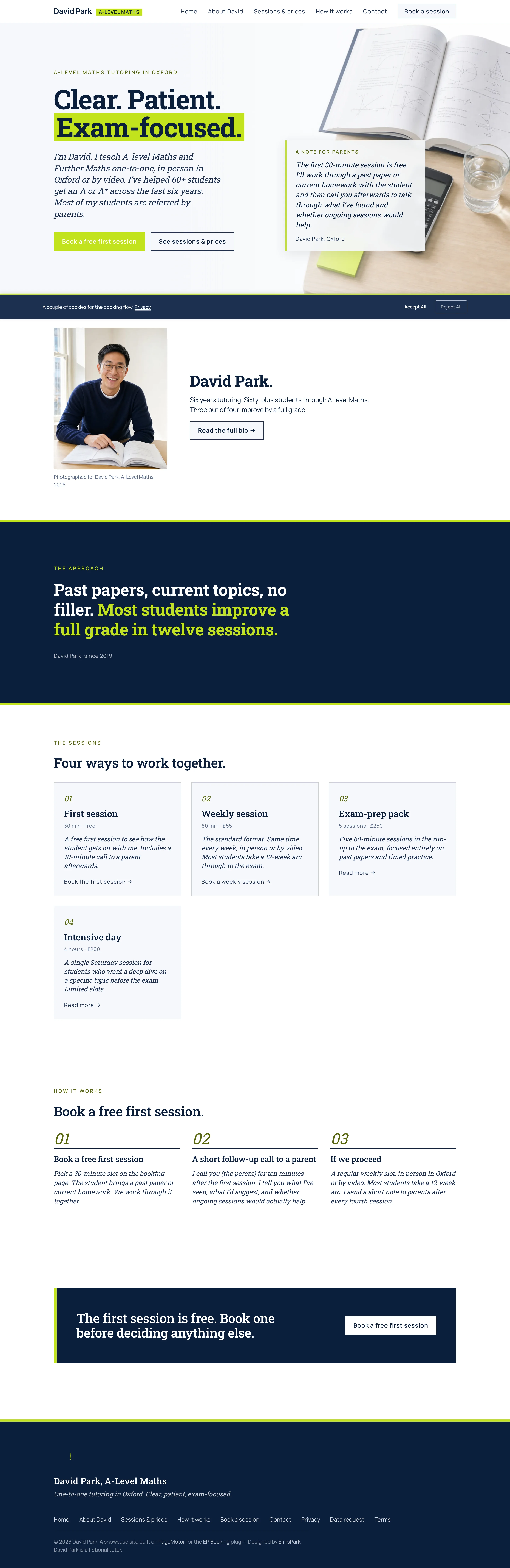Full-page screenshot of David Park · A-Level Maths
