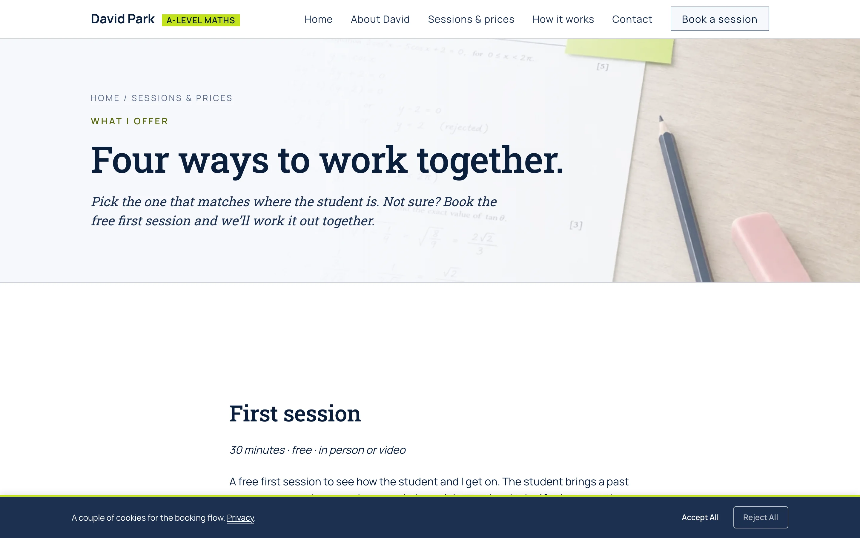 Sessions & prices screenshot